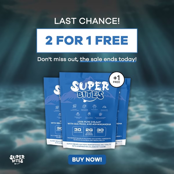 This ad creative uses a bold blue color palette and urgent 'Last Chance' messaging to promote a buy-one-get-one-free offer for performance supplement gummies.